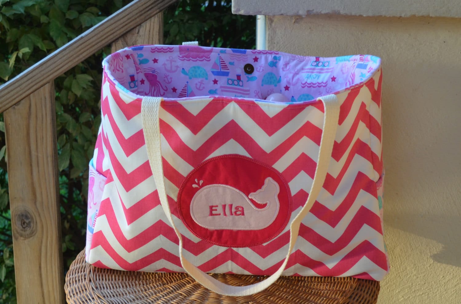 Personalized Handmade Personalized Chevron Diaper Bag Set with