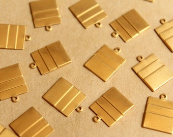 12 pc. Raw Brass Layered Rectangle Charms : 18mm by 13mm - made in USA | RB-799