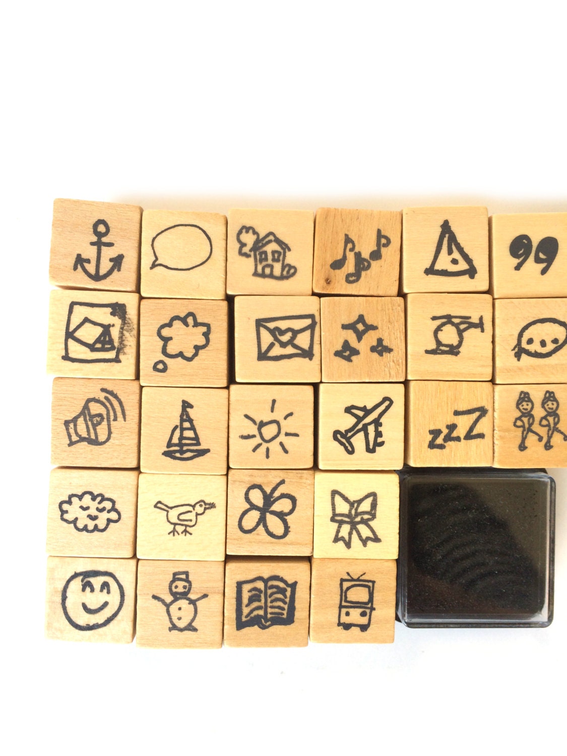 Set of 26 Wooden / Rubber Stamps Doodles from on Etsy