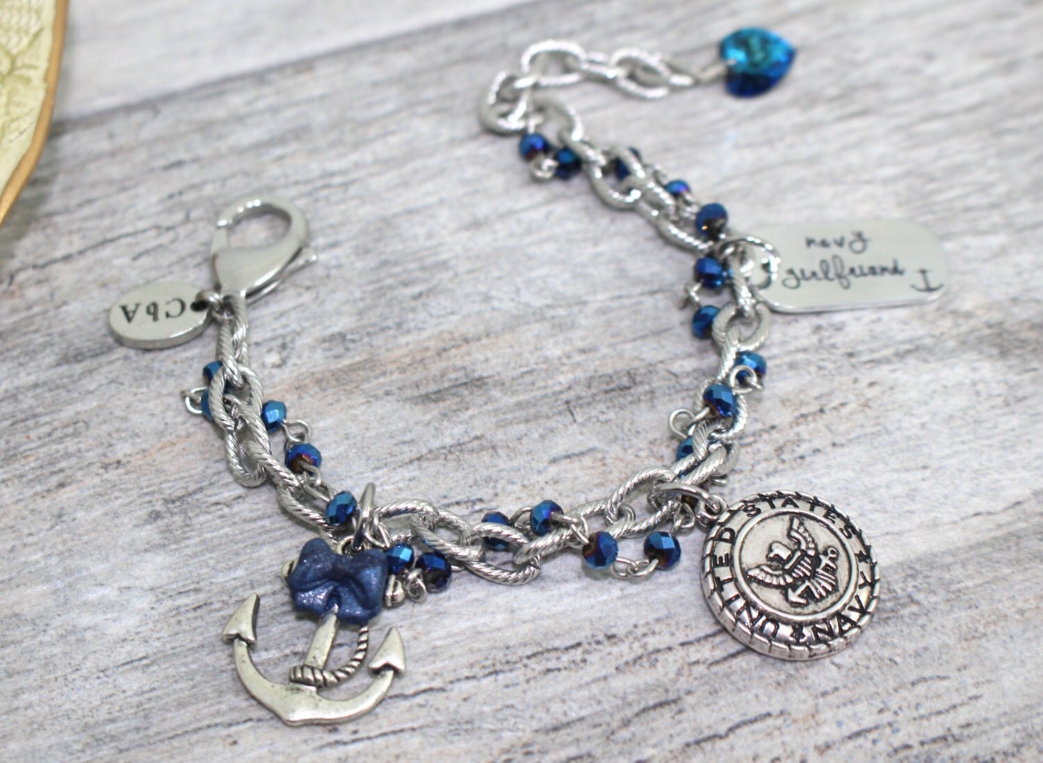 Stainless Steel US Navy Girlfriend Charm Bracelet USN