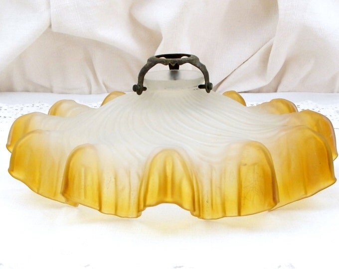 Antique French Amber and Frosted Opaline Glass Light Shade, French Country Decor, Rustic, Primitive, Decor, Brocante, Chic, France, Opaque