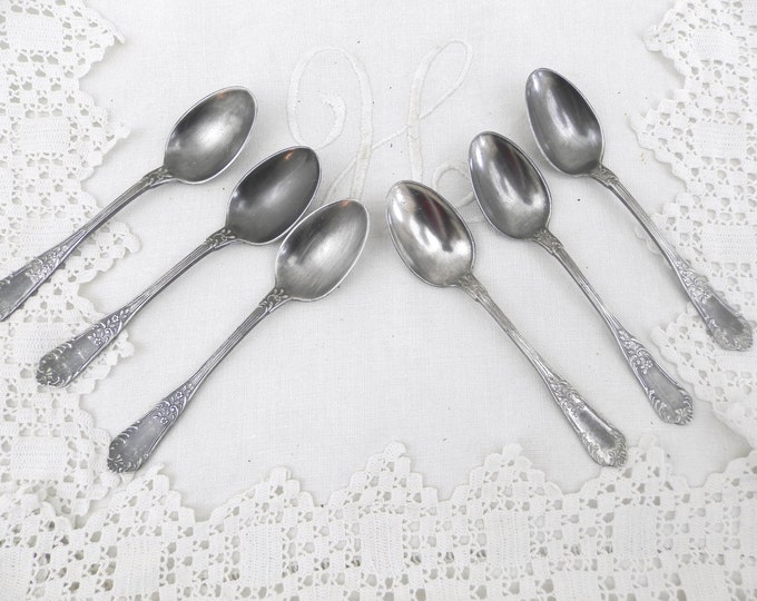 Antique Boxed Set of 6 Pewter Tea Spoons / French Country Decor / Chateau Chic / Shabby / Retro Vintage Home Decor / Cuttlery / Kitchenalia