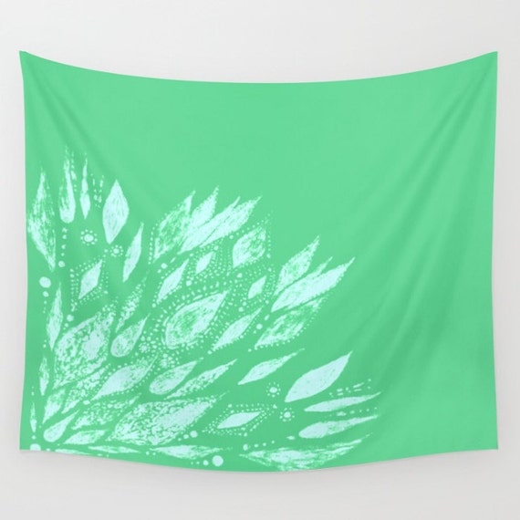 Items similar to Mint & White Wall Tapestry, mint green ...