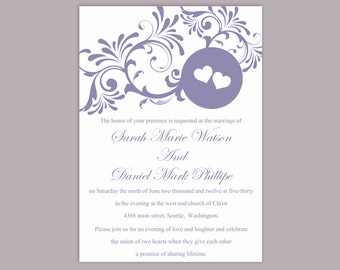 Wedding Invitation Template Download Printable Wedding Invitation Editable Purple Invitation Eggplant Wedding Invitation Heart Invites DIY