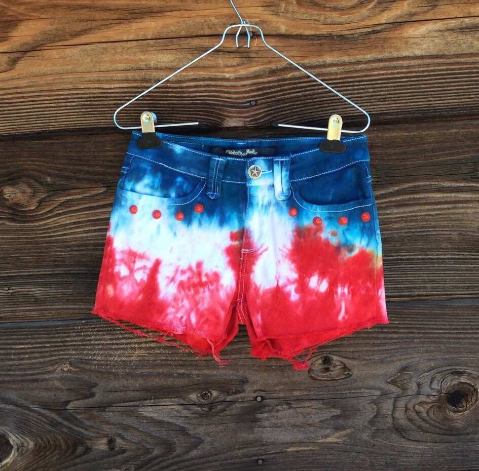 Red White and Blue Dyed Shorts Studded Pockets Size 3