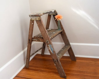 Step Stool, Kitchen Stool Shabby Chic, Wood Stool, Wood Ladder, Step Ladder