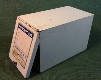 Vintage Prescription File Box - Metal with Hinged Door - Samuels Products - Rx Drug Store Pharmacy