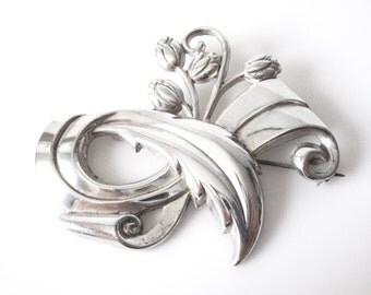 Vintage Sterling Silver Floral Spray Brooch