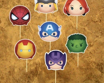 14 Tsum Tsum Avengers Cupcake Toppers - Super Hero Cupcake Toppers - Avengers Birthday - Party - Wedding - Baby Sower,