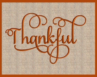 Word Thankful Thanksgiving Embroidery Design Fall Embroidery Design Script Font Embroidery Design