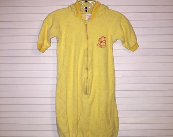 Sears Disney Winnie The Pool Terry Cloth Robe Sleeper Sz 0/3M Yellow