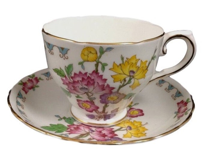 Tuscan Vintage Teacup Saucer Set, Bone China English Floral Cup Saucer, Gift For Her, Gift For Christmas