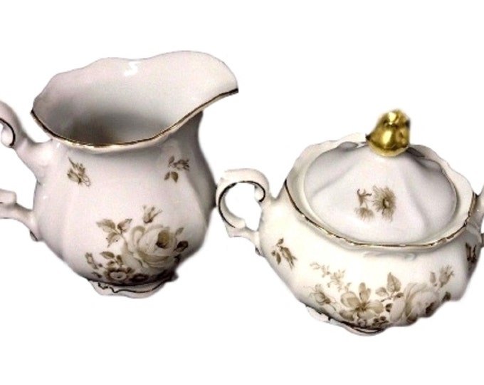 Vintage German China, Bavarian Sugar Bowl with Lid, Vintage Mitterteich Creamer, Charming Barbara Pattern, German Porcelain, Gift For Her