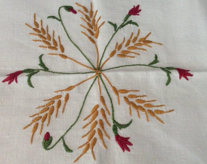 Vintage Table Linen Tablecloth Hand Embroidered 56 x 54 Inches Rectangular