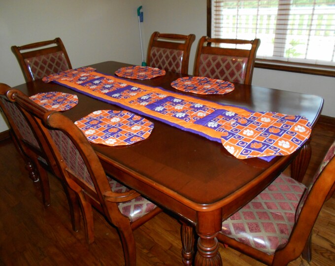 Clemson Tiger Table Runner and Six Place mats, Table Decoration, Set of Six Place mats, Quilted Place mates