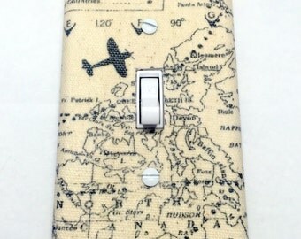 Planes and Maps Light Switch Plate Cover / Outlet Cover / Bedroom / Home Decor / Housewarming Gift / Nursery Decor / Kid's Room / Airplane