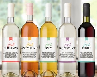 Waterproof Wedding Wine Bottle Labels for Wedding Gift, Bridal Shower, Wedding Shower - Set of 5