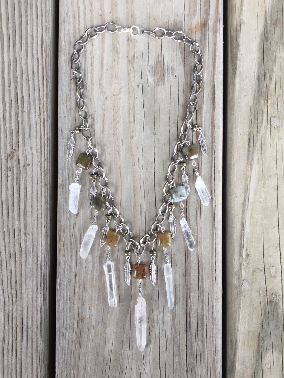 Quartz Crystal Necklace Quartz & Opal by BohemianChic1208 on Etsy