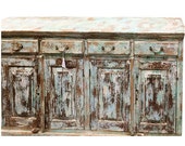 Rustic Distressed Blue Sideboards Drawer Chest Dresser Storage