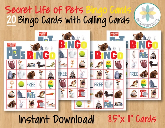 Secret Life of Pets Printable Bingo Cards 20 Different Cards