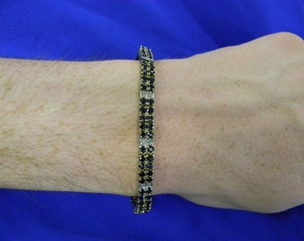 Sterling Silver 925 Black Onyx Gem Bracelet 7.5" Long ET 6120