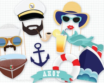 Nautical Photo Booth, Photo Booth Props, Cruise Photobooth, Photobooth Props, Ahoy I'm on a Boat, Anchors Away, Sailor Theme, Boat Birthday