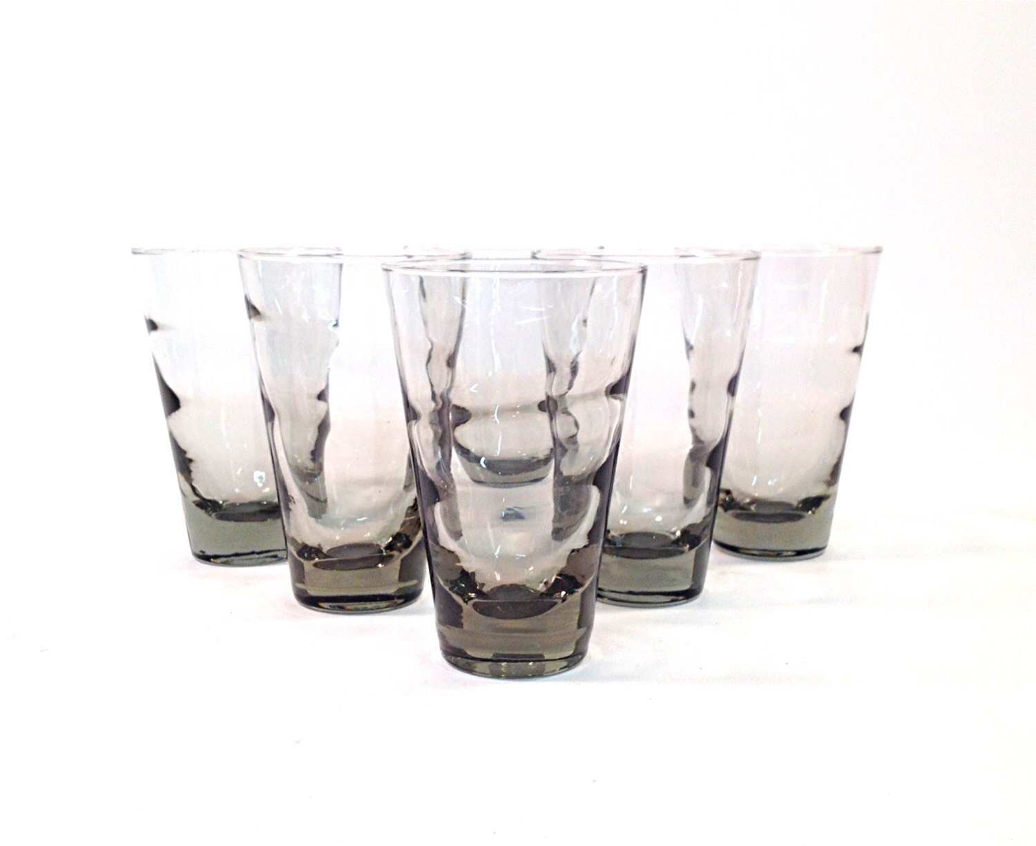 Vintage Libbey Smoke Ripple Highball Glasses Set Of 6