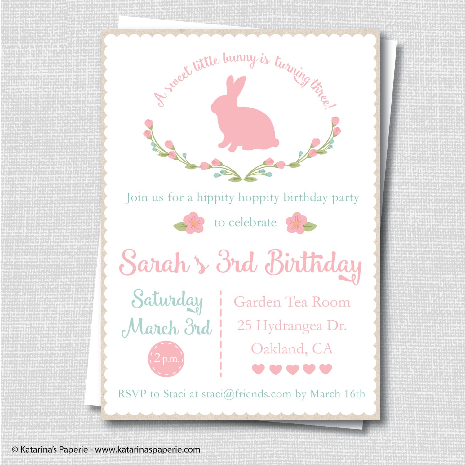 Rustic Bunny Birthday Party Invitation Spring Bunny Party