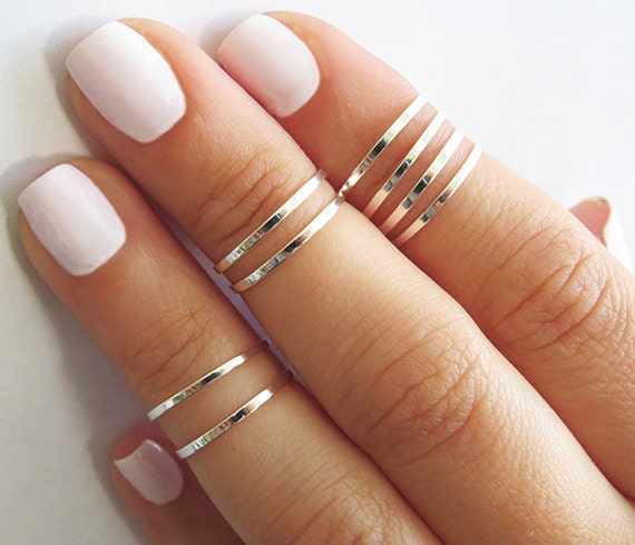 8 Above the Knuckle Rings - Silver stacking ring, Knuckle Ring, Thin silver shiny bands, Midi rings, Silver accessories, Birthday gifts