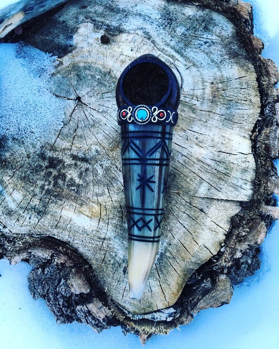 Moonlight Upcycled Bull Horn Peace Pipe Vintage Indian
