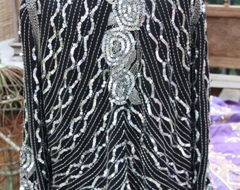 Vintage 80s Black Silver Sequin Jacket