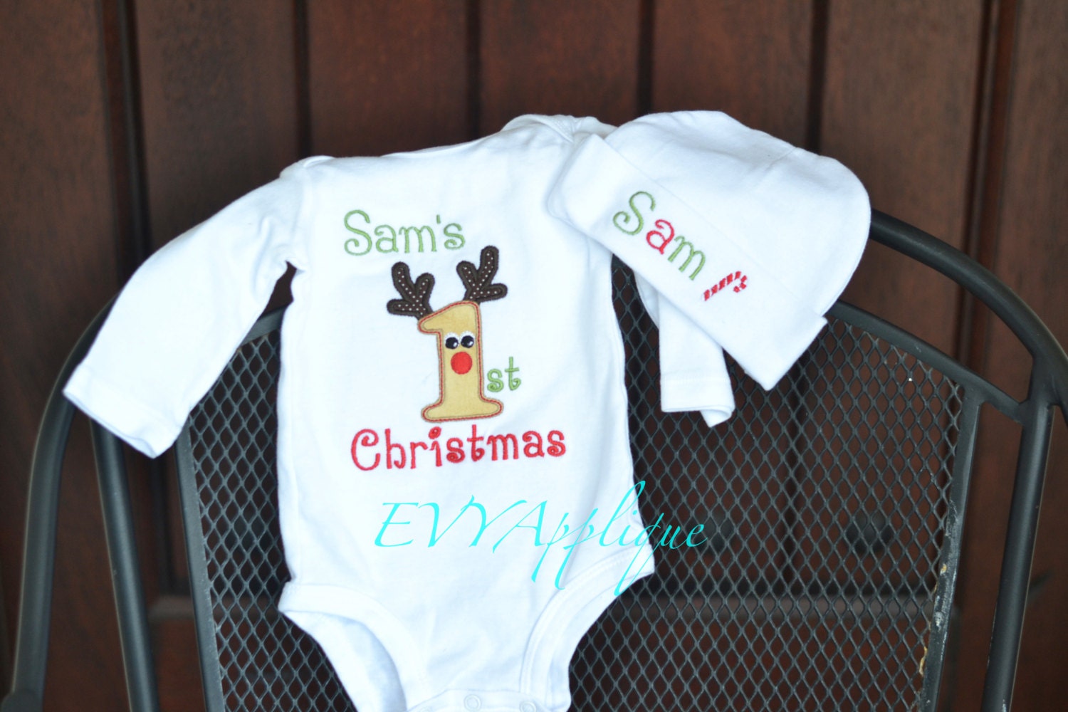 Baby boy first 1st Christmas outfit my first by SweetAndStitched