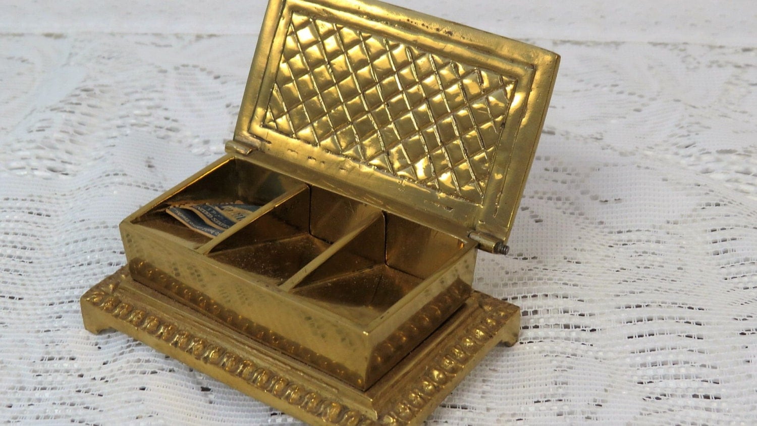 Antique Vintage Postage Stamp Holder Desk Brass Box