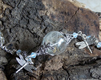 Dandelion Bracelet, Dandelion & Dragonfly Bracelet, Dandelion Jewelry, Vintage Style Bracelet, Glass Orb Bracelet, Victorian Style Bracelet