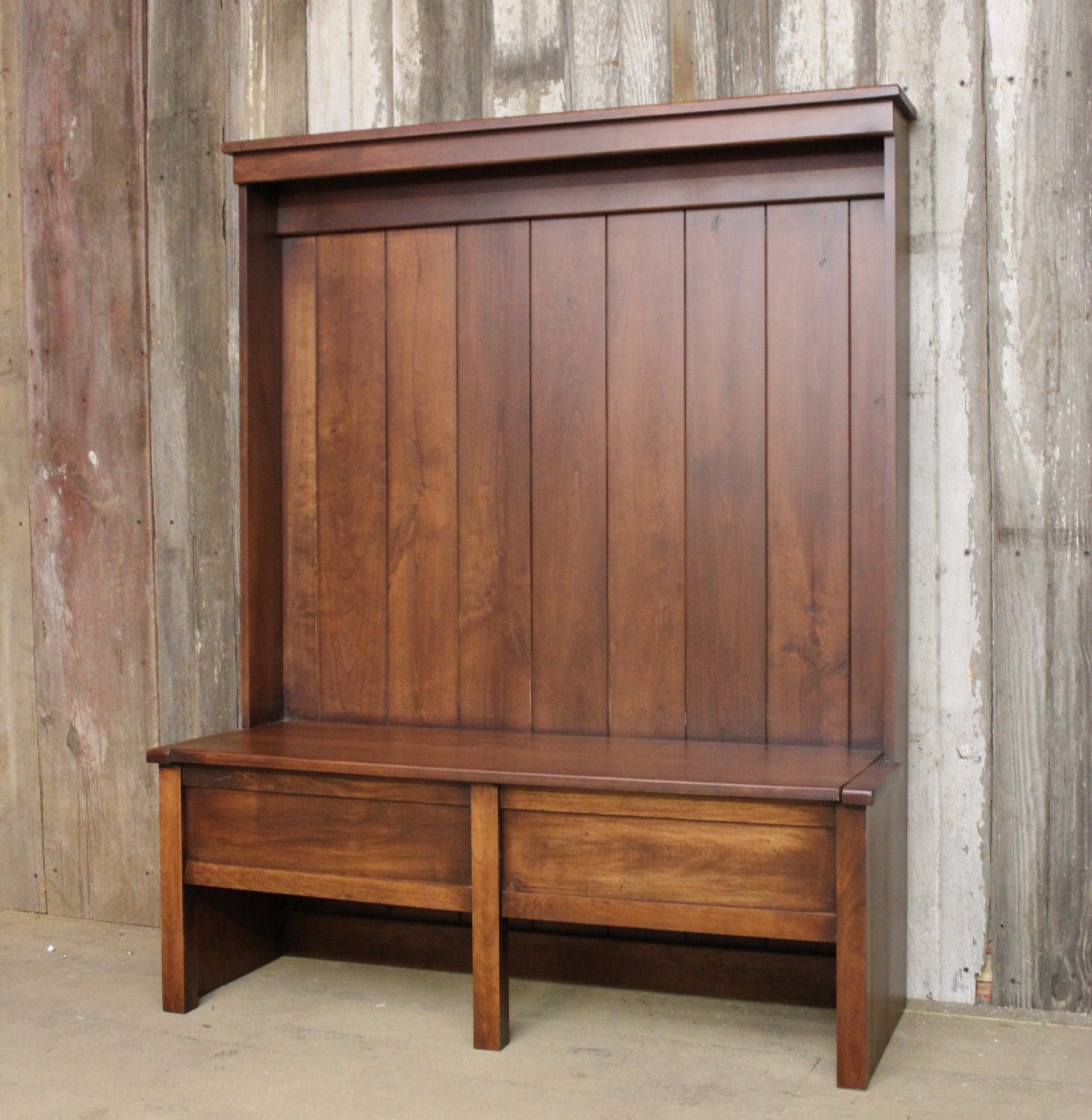 Reclaimed Barn Wood Hall Bench with Storage Mudroom Storage