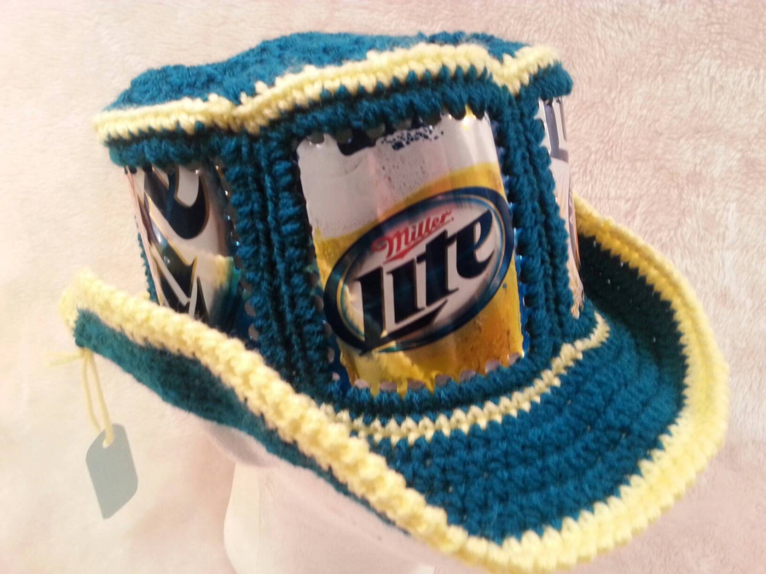 New Crocheted CanHead Miller Lite Beer Can Hat 6 Can