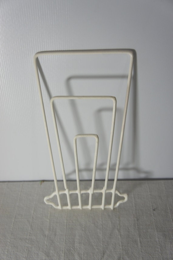 Vintage White Vinyl coated Paper Bag Holder Grayline storage