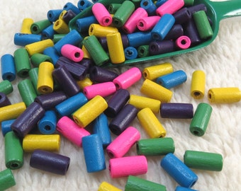 Natural Wood Beads, 12x5mm Mixed Colors Wooden Beads, 500 Tube Wood Beads, Item 1058wb