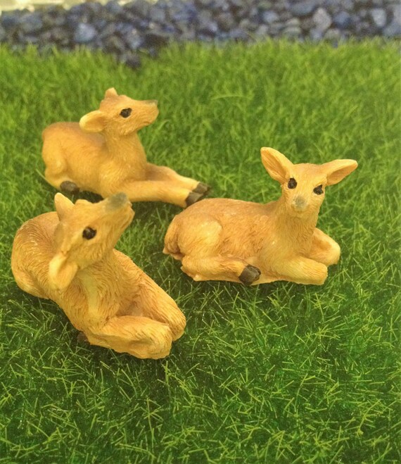 Miniature Deer Figurines Three Resting Fawn Deer Fairy Garden