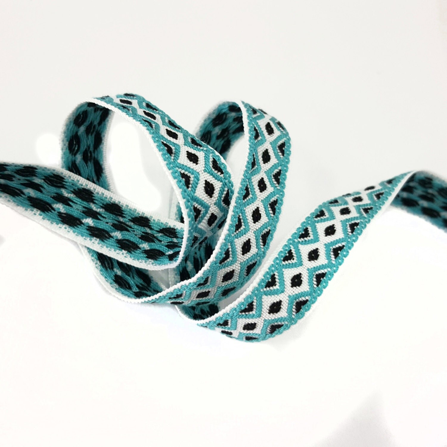 2 YARDS Turquoise Tribal Ethnic Knitted Aztec Ribbon Woven