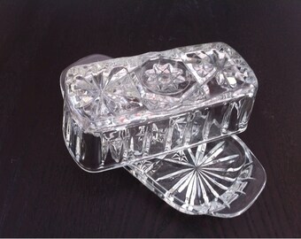 Glass Butter Dish with Lid / Covered Quarter Pound Butter Dish / Butter Dishes / Clear Pressed Glass / Clear Depression Glass / Press Glass