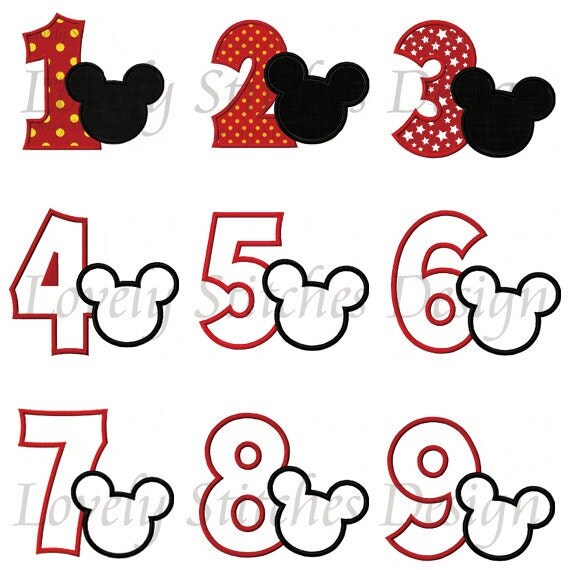 mickey mouse number 1 9 applique machine embroidery design