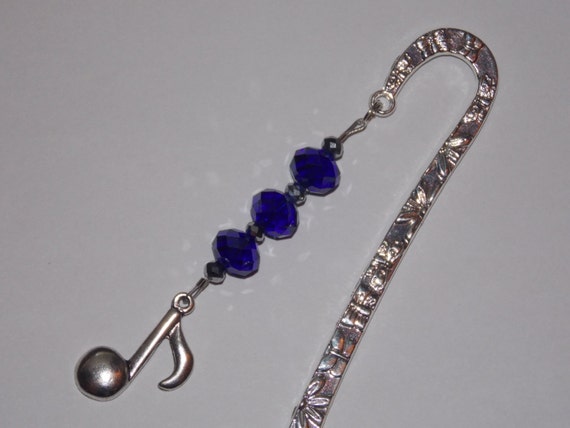 AB Dark Blue Glass and Silver Crystal Music Note Bookmark