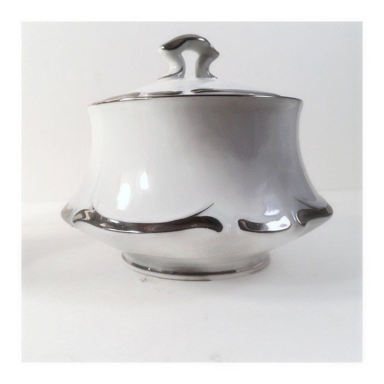 Starlight China Sugar Bowl and Lid White with by VintageVybe