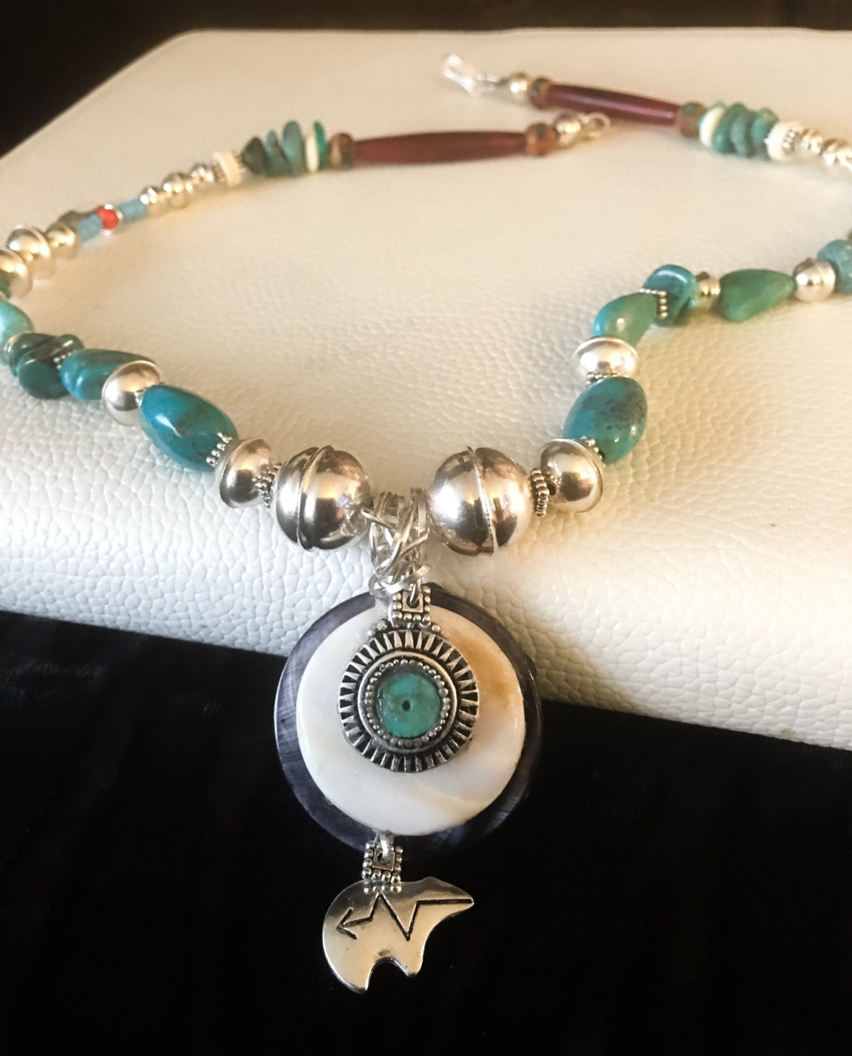 Deluxe Choctaw Native 925 Turquoise & Brother Bear Necklace