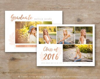 Senior Graduation Announcement - Rose Gold Foil Senior Card Template - Photoshop Template for Photographers - Rose Gold 5x7