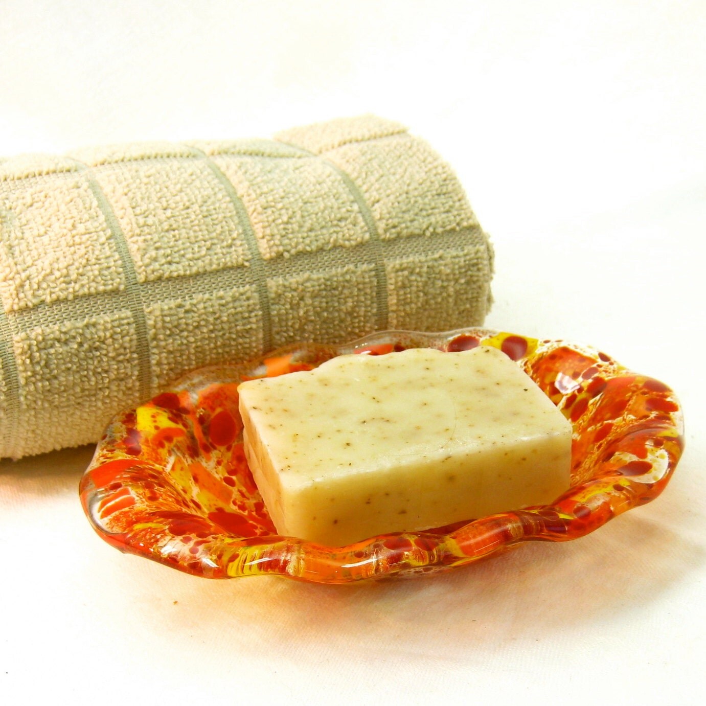 handmade fused glass soap dish large red orange by TorchLakeGlass