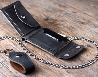 Biker Wallet - Wallet - Men's Dark Leather Biker Wallet - Chain Wallets - Manly Man Wallets -- Listing# 038