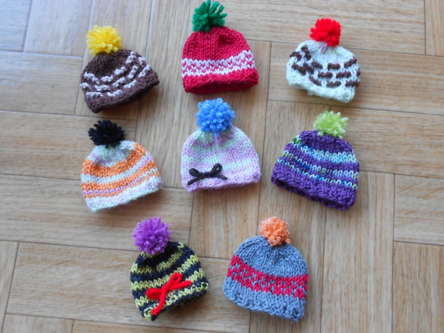 Set of 8 knit miniature hats Hand knit by CuteCreationsByLea