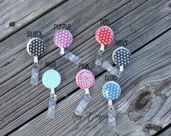 SALE Monogram Badge Reel - Monogrammed ID Badge reel - Personalized Badge Clip